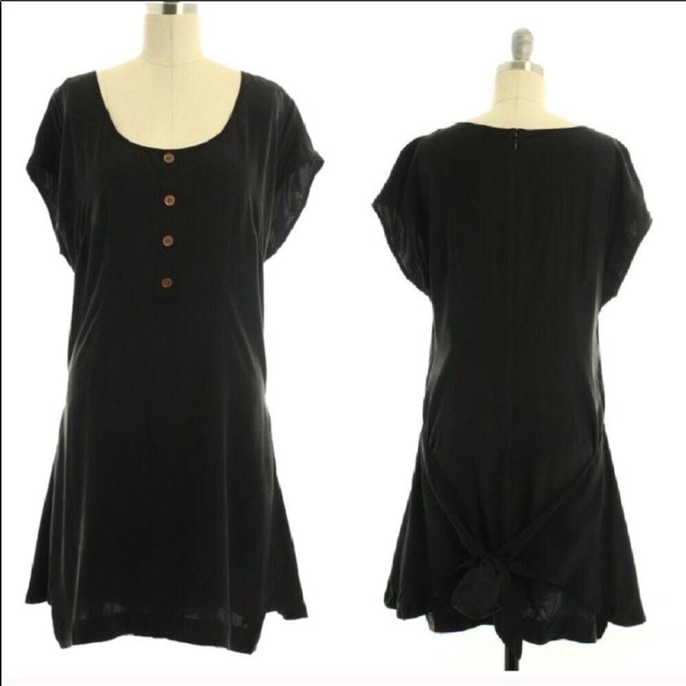 NEW WALTER Washed Black Silk Tie Waist Skirt Henley Button Front Mini Dress 8